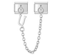 M&S - Catena di sicurezza A-Z, con lettera dell'alfabeto, in argento, 9 mm, compatibile con braccialetti Nomination, 9mm, Metallo, Nessuna pietra preziosa