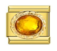 M&S - Ciondolo con pietra portafortuna per mese di nascita, compleanno, anniversario, cristallo argento e oro, 9 mm, compatibile con braccialetti Nomination, 9mm, Metallo, Nessuna pietra preziosa
