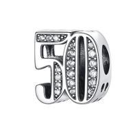 M&S - Ciondolo in argento Sterling 925, compatibile con braccialetti Pandora e braccialetti europei con numero 16, 16, 18, 18, 21, 21, 30, 30, 40, 40, 50, 50, 60, 60, 60, Metallo