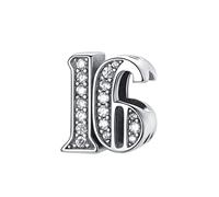 M&S - Ciondolo in argento Sterling 925, compatibile con braccialetti Pandora e braccialetti europei con numero 16, 16, 18, 18, 21, 21, 30, 30, 40, 40, 50, 50, 60, 60, 60, Metallo