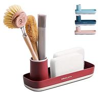 M.S.N Accessori da cucina, organizer per lavandino, per spugne, dispenser di sapone e accessori per stoviglie, colore: rosso