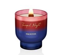 M&SENSE 270g Candela Profumata Notte Tranquilla con Stoppino Legno Scoppiettante - 55h Cera Soia, Regalo Lusso Donne, Aromaterapia Relax Vetro Affusolato