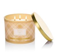 M&SENSE 330g Luxury Candela alla Soia Profumata Fico Dorato|3 Stoppini Cotone 65H, Aromaterapia Non Tossica, Barattolo Vetro Rigato Vintage, Regalo Donna Compleanno/Mamma Gift
