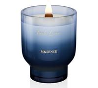 M&SENSE 470g Grande Candela Profumata Lino Fresco con Stoppino Legno Scoppiettante - 95h Durata Cera Soia, Non Tossica Aromaterapia in Barattolo Vetro Affusolato, Regalo Lusso per Donne