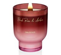 M&SENSE 470g Grande Candela Profumata Rosa Scura e Ambra con Stoppino Legno Scoppiettante - 95h Durata Cera Soia, Non Tossica Aromaterapia in Barattolo Vetro Affusolato, Regalo Lusso per Donne