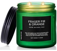M&SENSE Candele profumate fraser e arancia, 330g, candela di cera di soia candele naturali per la casa, fino a 70 ore, candela in vaso profumata all'albero di Natale con 2 stoppini di cotone
