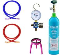 M Shop Italia GRUPPO MANOMETRICO SINGOLO CON INDICATORE PASSAGGIO GAS LIQUIDO SCALA SPECIFICA PER R600A BASSA PRESSIONE RICARICA FRIGORIFERI CON TUBI 1,5MT. RUBINETTO E BOMBOLA R600a