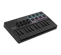 M-VAVE - Controller MIDI USB da 25 tasti con 8 pad percussivi retroilluminati, tastiera semipesata Bluetooth, dinamica, 8 manopole e produzione musicale, software incluso (Nero)