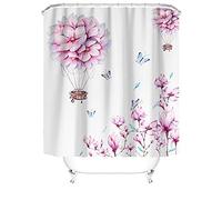M&W DAS DESIGN Tenda da doccia asiatica con fiori di ciliegio, palloncino con piante giapponesi, in tessuto rosa, resistente alla muffa, lavabile, con 12 anelli a C, peso inferiore 180 x 200 cm