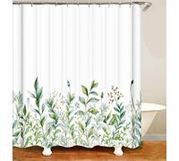 M&W DAS DESIGN Tenda da doccia vintage Garden Plants piante tessuto giallo verde naturale crescita tenda calma resistente alla muffa foglie resistenti ai colori inclusi 12 anelli C peso inferiore