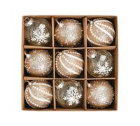 M&W DasDesign - Set di 9 palline di Natale con diametro di 8 cm, 3 eleganti design con superficie glitterata dorata, per decorazioni natalizie
