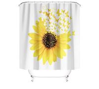 M&W DasDesign Tenda da doccia girasole girasole, farfalle, bagno, in tessuto, effetto antimuffa, lavabile, con 12 anelli a C, peso inferiore 180 x 200 cm