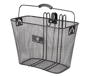 M-WAVE Bicycle Net-Basket, approx. 37X19X25 Cm (Lxwxh), with 2 Double-Hooks And One Hook And Loop Fastener for Hanging On The Side of The Luggage Carrier, Black