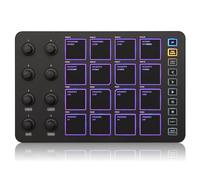 M-WAVE Controller MIDI Wireless Pads, Bluetooth Portatile USB MIDI Controller con 16 MPC Drum Pads, 8 Manopole Assegnabili, Note Repeat, Pulsanti di Livello Pieno, Batteria Ricaricabile (Black Pad)