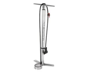 M-WAVE Floor Pump, Alloy, Silver, W/2.5 Manometer, W/Universal Double Pump Head for Fv/Av/DV, Max.10 Bar / 145 Psi