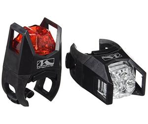 M-WAVE Mini Flashing Light, Hunter, Black Housing with Silicone Holders, 3 Functions, 1 Set = 1 X 2 White LED + 1 X 2 Red LED, W/Batteries, W/O K-Approval, in Blister Packing