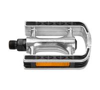 M-WAVE Non-Slip-Pedal Steady A8, 95 X 70 Mm, Alloy, Silver, Black Non-Slip Rubber, with Reflector, Steel Axle 9/16, German Approval No., Am