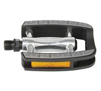 M-WAVE Non-Slip Pedal Steady C, Silver Polished Alloy Body And Black Pp Cage, Ball Bearing with Rubber Seal Ring, with Grey Rubber, Reflector, W/German Approval No., On Card