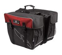 M-WAVE Rear Pannier Bag Amsterdam Double, Material: Olyester 600 D, Black/Red, Size: Total Width approx. 50 Cm, Bags: 34 X 17 X 30 Cm (Lxwxh), Large Main Compartment with Qr'S