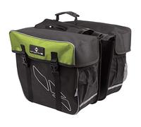M-WAVE Rear Pannier Bag Amsterdam Double, Material: Polyester 600 D, Black/Green, Size: Total Width approx. 50 Cm, Bags: 34 X 17 X30 Cm (Lxwxh), Large Main Compartment with Qr'S