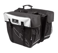 M-WAVE Rear Pannier Bag Amsterdam Double, Material: Polyester 600 D, Black/White, Size: Total Width approx. 50 Cm, Bags: 34 X 17 X 30 Cm (Lxwxh), Large Main Compartment with Qr'S
