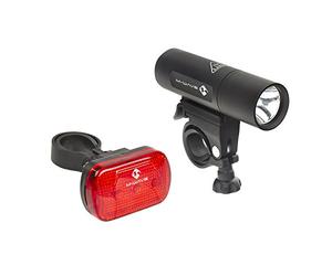 M-WAVE Set, Front: 3 Watt LED Batterylamp No. 220887 + Rear Rearlight, Red, 3 LED No. 221040, W/Batteries, W/O Approval No., Am