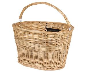M-Wave Wicker Basket, Willow with Coating And Black Plate, Size: 380 X 280 X 265 Mm, with QR Bracket for Fitting On The Handle Bar STEM from Dia. 25.0 To 32.0 Mm, Not Usable for Ahead-STEM