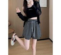 M-XL a Righe Stile Coreano Vita Alta Sottile Coulisse Pantaloncini Casual Largo