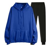 M-Xxl - Set di 2 pezzi, giacca con cappuccio e pantaloni da jogging da donna, in tinta unita, elasticizzato, caldo, confortevole, abbigliamento da corsa, per attività all'aria aperta, casual, con