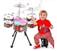 m zimoon Batteria per bambini dai 3 ai 6 anni con luce, giocattoli per bambini Jazz Set di batteria per bambini, strumenti musicali 5 tamburi giocattolo con sgabello, giocattoli sensoriali Mini Band