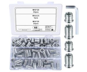 M10 Inserti Filettati, 66 Pezzi Boccole Filettate per Legno, Bussole Filettate, Dado Inserto Filettato Esagonali in Zinco Bianco, Viti Dadi Esagonale Inserti per Mobili in Legno