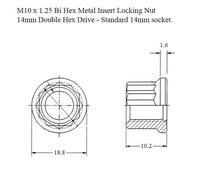 M10 X 1.25 Bi Esagonale Titanio Chiusura Tutti Metallo Dado Pignone Controdado