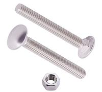 M12-1.75 x 80mm (4 Sets) Carriage Bolt DIN603 with Hex Nut DIN934, Full Coarse Thread, 304 Stainless Steel 18-8, Round Head Square Neck Screws Coach Bolt