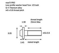 M5 X 0.8 Titanio Profilo Basso Vite Torx t25 Ti Rondella Bolt 10-50mm Nero