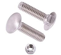 M6-1.0 x 45mm (12 Sets) Carriage Bolt DIN603 with Hex Nut DIN934, Full Coarse Thread, 304 Stainless Steel 18-8, Round Head Square Neck Screws Coach Bolt