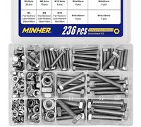 M6 M8 M10 236 PCS Bullone Esagonale Bulloni e Dadi in Acciaio Inossidabile 304,Rondelle piane e rondelle elastiche set