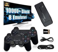 M8 Retrò Game Stick 64GB, Console per Videogiochi Retrò con 10000+ Giochi Retrò Integrati 8 Emulatori, Giochi TV Retrò Plug and Play, con Doppio Controller Wireless 2,4 G, Supporto Uscita TV
