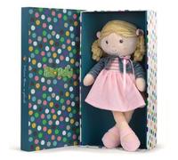 Hello Dolly Bambola, Giocattolo di Peluche con Vestito Rosa e Giacca di Jeans, Confezione Regalo con Motivo a Pois
