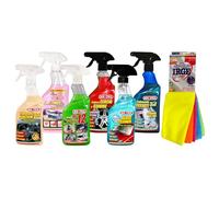 Ma-Fra Kit detergente per Trattamento Auto Interno ed Esterno. 3IN1 PLASTICA-LAST TOUCH-HP 12 - CERCHI & GOMME - GLASS CLEANER - Trattamento TESSUTTI 3IN1 INSIEME 7 PANNI MICROFIBRA MULTIUSO 30x35 cm