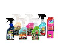 Ma-Fra Kit detergente per Trattamento Auto Interno ed Esterno. 3IN1 PLASTICA-LAST TOUCH-HP 12 - FAST CLEANER - GLASS CLEANER - Trattamento TESSUTTI 3IN1. INSIEME 7 PANNI MICROFIBRA MULTIUSO 30x35 cm