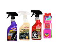 Ma-Fra Kit Trattamento Auto Interno ED Esterno. BLACK RINNOVA GOMME - pulitore CERCHI & GOMME - Trattamento 3IN1 PLASTICHE. INSIEME 7 PANNI MICROFIBRA MULTIUSO 30x35 cm
