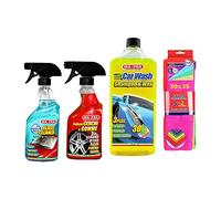 Ma-Fra Kit Trattamento Auto Interno ED Esterno. CAR WASH SHAMPOO & CERA - pulitore CERCHI & GOMME - GLASS CLEANER, INSIEME 7 PANNI MICROFIBRA MULTIUSO 30x35 cm
