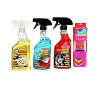 Ma-Fra Kit Trattamento Auto Interno ED Esterno. Killer RIMUOVE Insetti - pulitore CERCHI & GOMME - GLASS CLEANER, INSIEME 7 PANNI MICROFIBRA MULTIUSO 30x35 cm