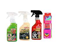 Ma-Fra Kit Trattamento Auto Interno ED Esterno. SGRASSANTE MULTIUSO HP 12- pulitore CERCHI & GOMME - Trattamento 3IN1 PLASTICHE - INSIEME 7 PANNI MICROFIBRA MULTIUSO 30x35 cm