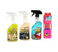 Ma-Fra Kit Trattamento Auto Interno ED Esterno. TRATTAMENTO 3IN1 PELLE- PLASTICHE- GLASS CLEANER, INSIEME 7 PANNI MICROFIBRA MULTIUSO 30x35 cm