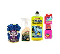 Ma-Fra Kit Trattamento Auto Interno ED Esterno. Trattamento 3IN1 PLASTICHE- CAR WASH SHAMPOO E CERA- GUANTO CAR WASH DOUBLE FACE, più 7 Panni Microfibra Multiuso 30x35 cm