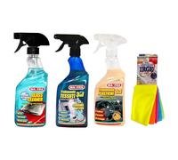 Ma-Fra Kit Trattamento Auto Interno ED Esterno. TRATTAMENTO 3IN1 TESSUTO- PLASTICHE- GLASS CLEANER, INSIEME 7 PANNI MICROFIBRA MULTIUSO 30x35 cm