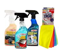 Ma-Fra, Set Trattamento 3 in 1 PLASTICHE - Glass Cleaner - Tessuti Insieme 7 Panni Microfibra Multiuso 30x35 cm