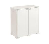 MA MAISON Armadio Basso in Plastica da Esterno 79x43x85,5 cm, con 2 Ripiani - Mobile Contenitore Compatto Salvaspazio per Balcone, Terrazza e Organizzazione Casa (Panna)