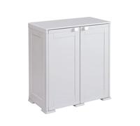 MA MAISON Armadio Basso in Plastica da Esterno 79x43x85,5 cm, con 2 Ripiani - Mobile Contenitore Compatto Salvaspazio per Balcone, Terrazza e Organizzazione Casa (Grigio)